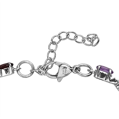 Mozambique Garnet and Multi Gemstones 8.20 ctw Bracelet in Stainless Steel (6.50 In)