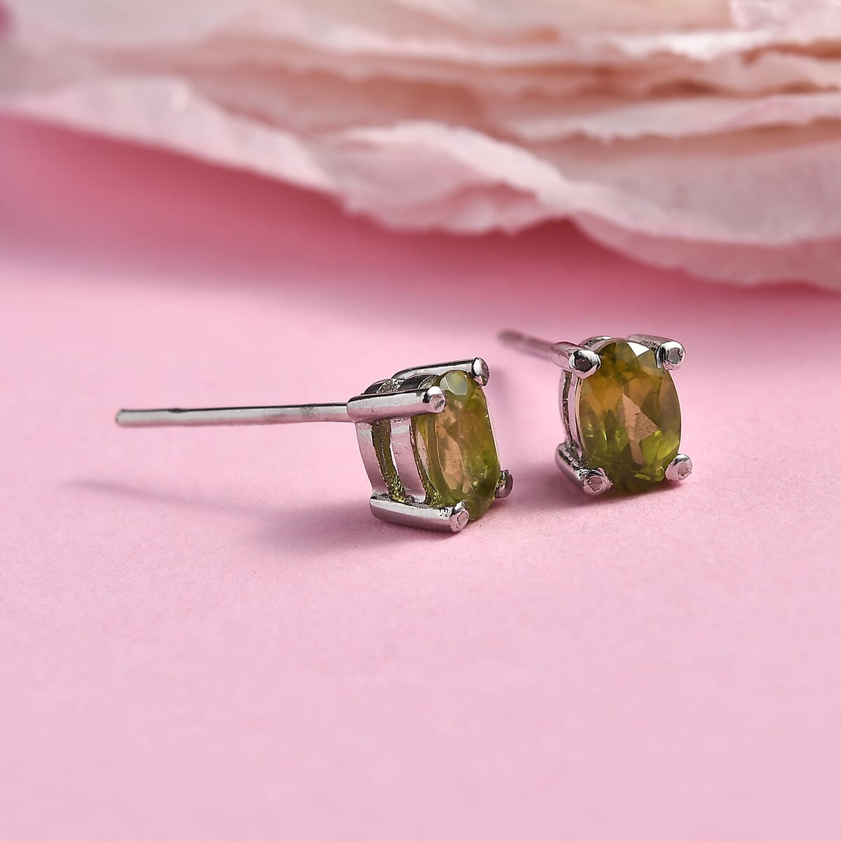 Peridot 0.90 ctw Earrings in Stainless Steel image number 1