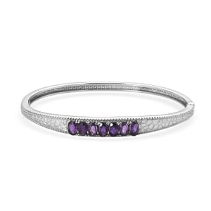 African Amethyst 2.90 ctw Bangle Bracelet in Stainless Steel (7.25 In)