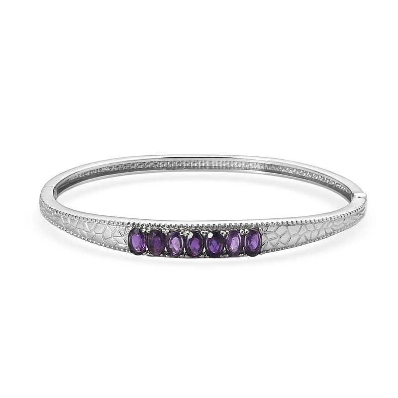 African Amethyst 2.90 ctw Bangle Bracelet in Stainless Steel (7.25 In)