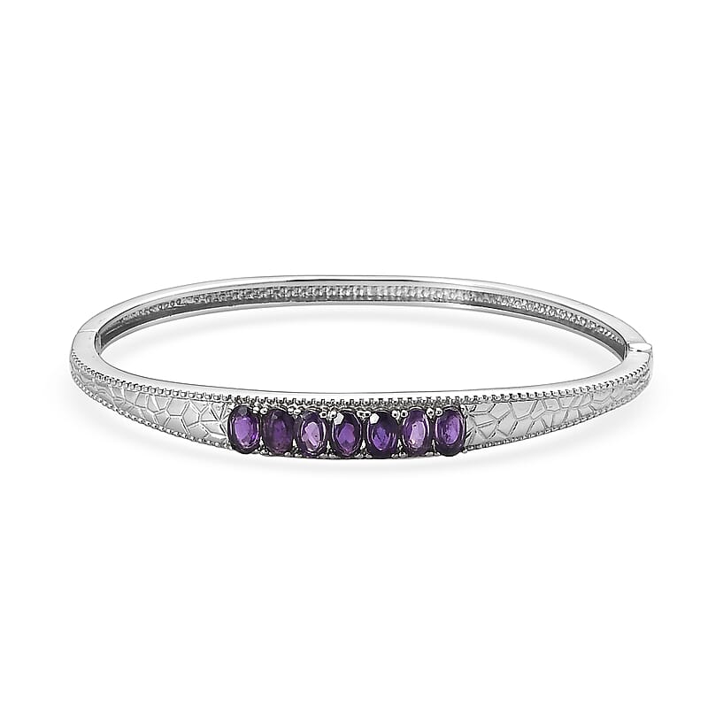 African Amethyst 2.90 ctw Bangle Bracelet in Stainless Steel (7.25 In)