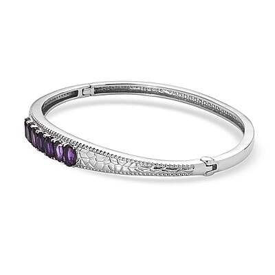 African Amethyst 2.90 ctw Bangle Bracelet in Stainless Steel (7.25 In)