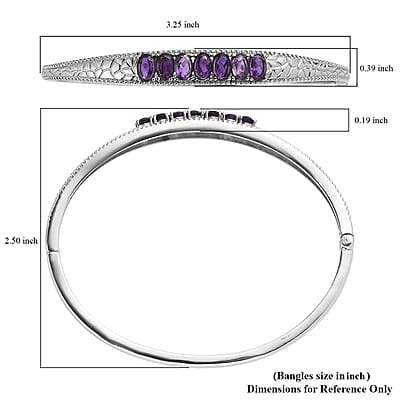 African Amethyst 2.90 ctw Bangle Bracelet in Stainless Steel (7.25 In)