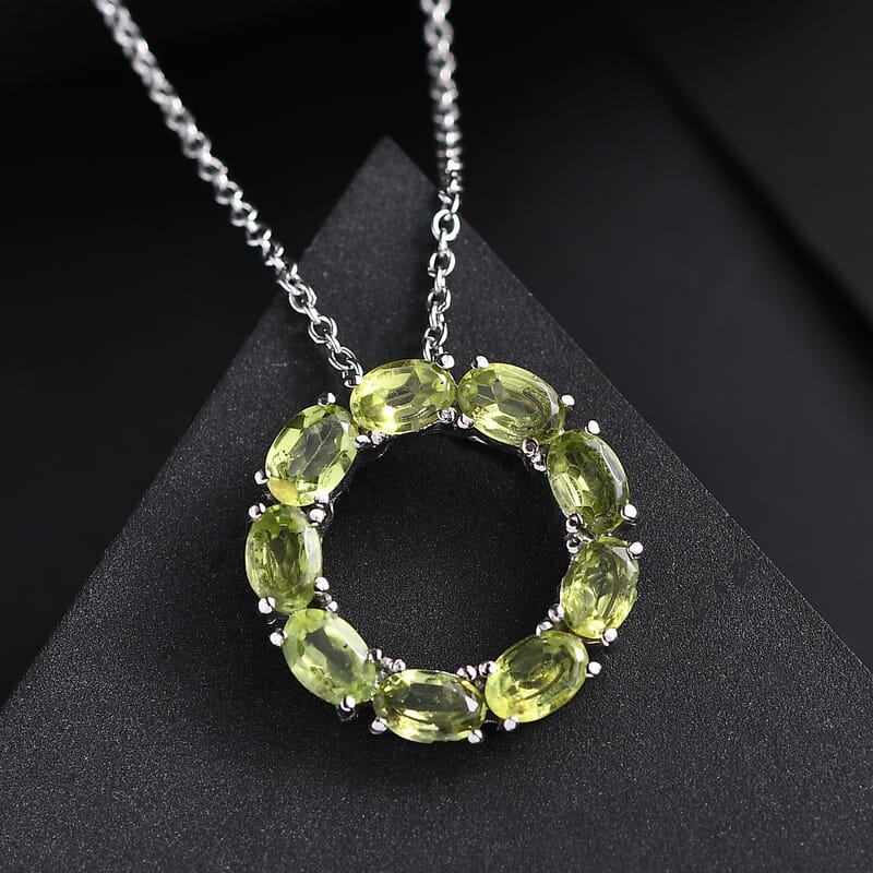 Peridot 3.90 ctw Fancy Necklace in Stainless Steel 18 Inches