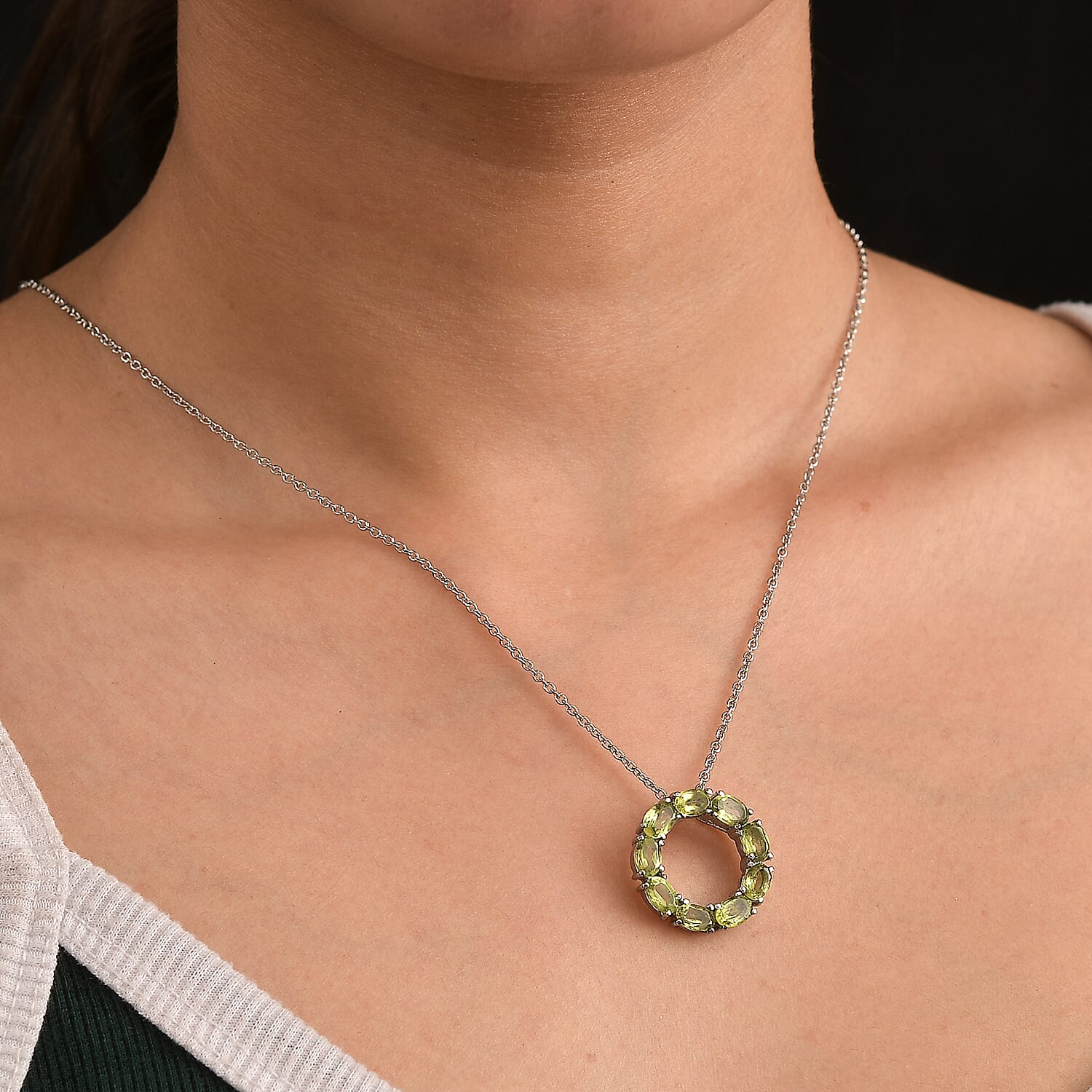 Peridot 3.90 ctw Fancy Necklace in Stainless Steel 18 Inches