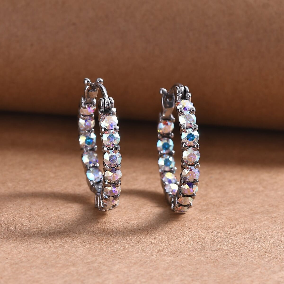 J Francis Embellished with Aurora Borealis Crystal by Swarovski 3.10 ctw Earrings in Stainless Steel image number 1