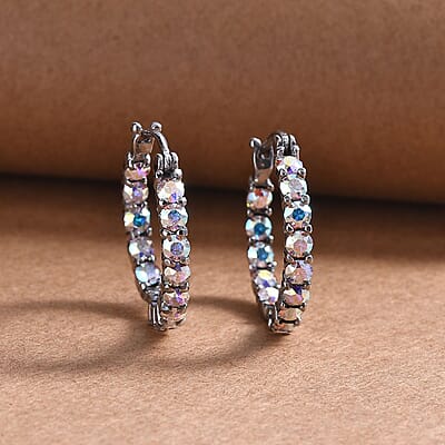 J Francis Embellished with Aurora Borealis Crystal by Swarovski 3.10 ctw Earrings in Stainless Steel