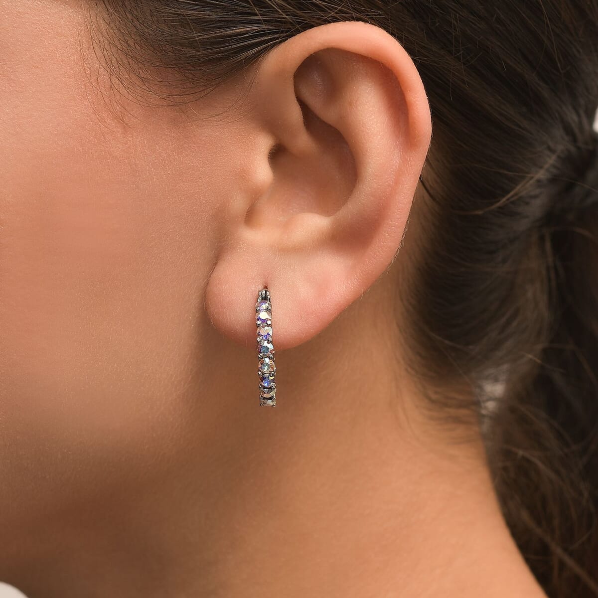 J Francis Embellished with Aurora Borealis Crystal by Swarovski 3.10 ctw Earrings in Stainless Steel image number 2