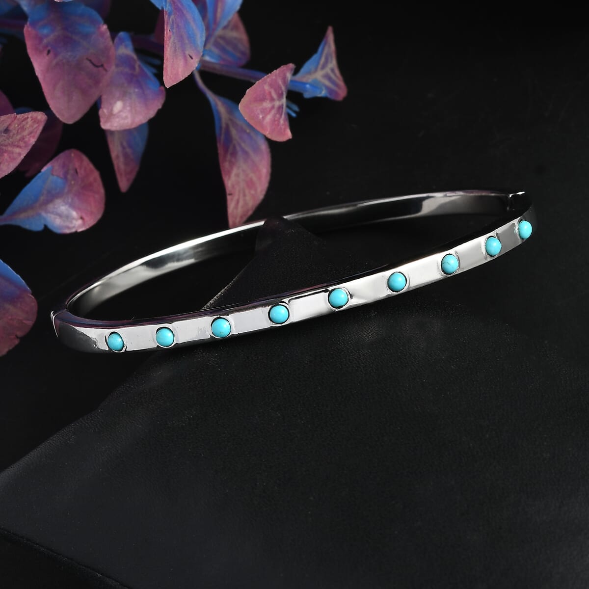 Sleeping Beauty Turquoise 0.50 ctw Bangle Bracelet in Stainless Steel image number 1