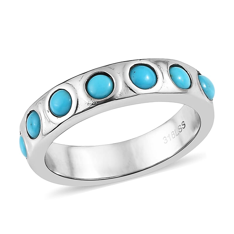 Sleeping Beauty Turquoise 0.80 ctw Band Ring in Stainless Steel (Size 10.0)