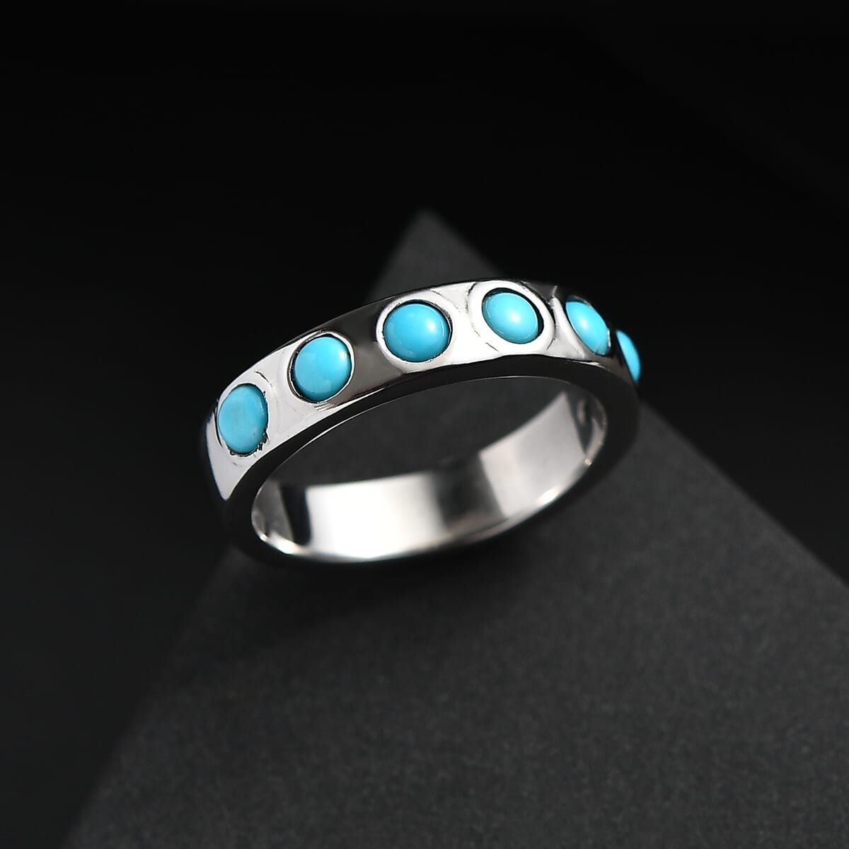 Sleeping Beauty Turquoise Band Ring in Stainless Steel (Size 10.0) 0.80 ctw image number 1