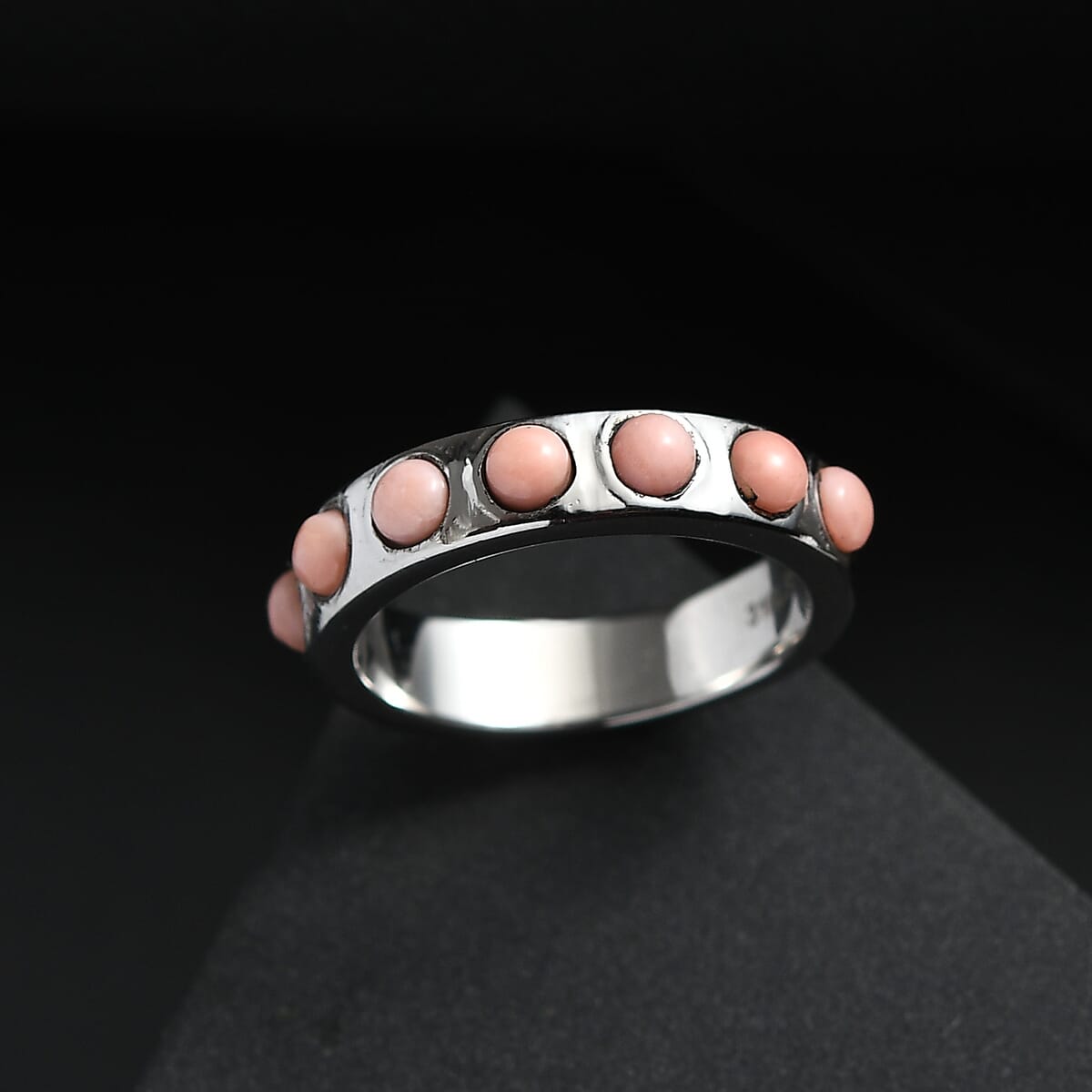 Peruvian Pink Opal 0.80 ctw Band Ring in Stainless Steel (Size 10.0) image number 1