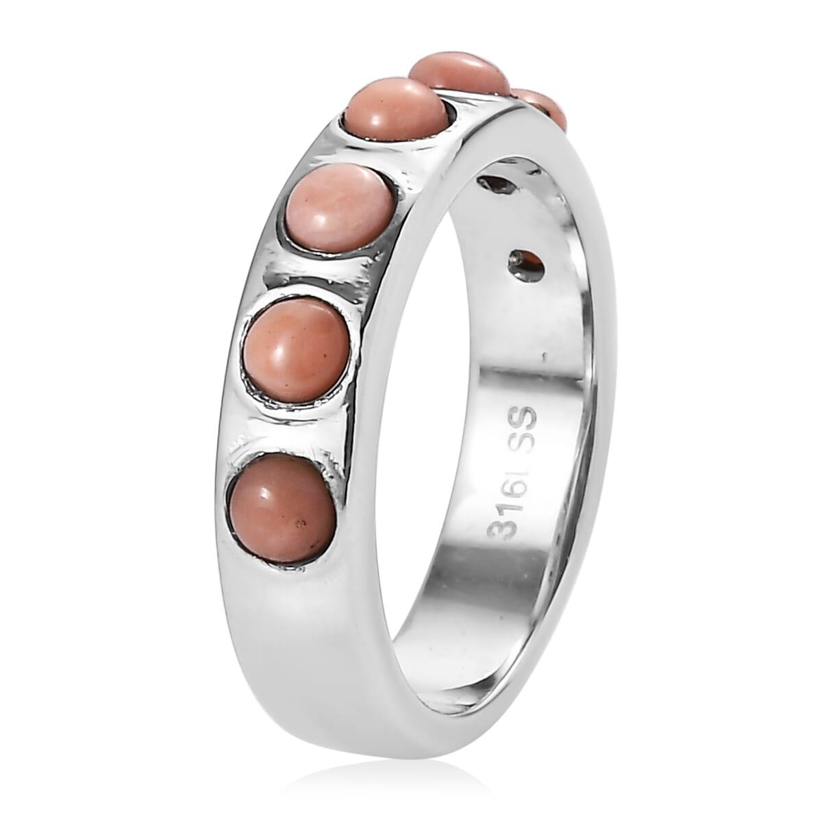 Peruvian Pink Opal 0.80 ctw Band Ring in Stainless Steel (Size 10.0) image number 3