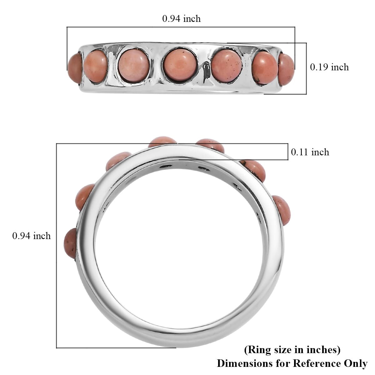 Peruvian Pink Opal 0.80 ctw Band Ring in Stainless Steel (Size 10.0) image number 5