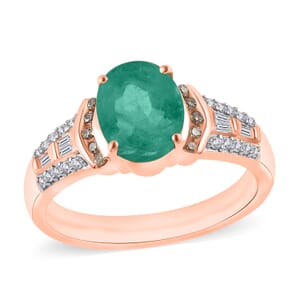 Kagem Zambian Emerald, Natural Champagne and White Diamond 2.23 ctw Ring in 18K Vermeil Rose Gold Over Sterling Silver (Size 10.0)