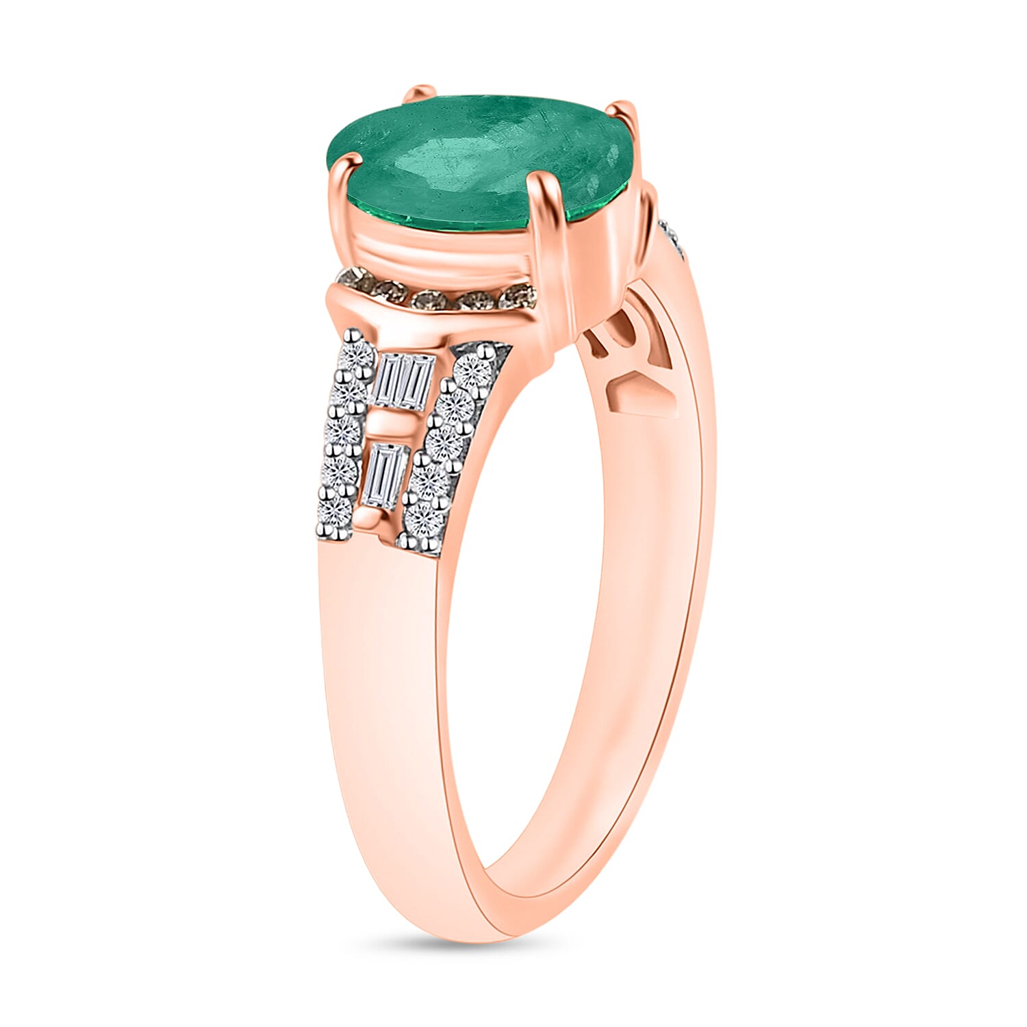 Kagem Zambian Emerald, Natural Champagne and White Diamond 2.23 ctw Ring in 18K Vermeil Rose Gold Over Sterling Silver (Size 10.0)