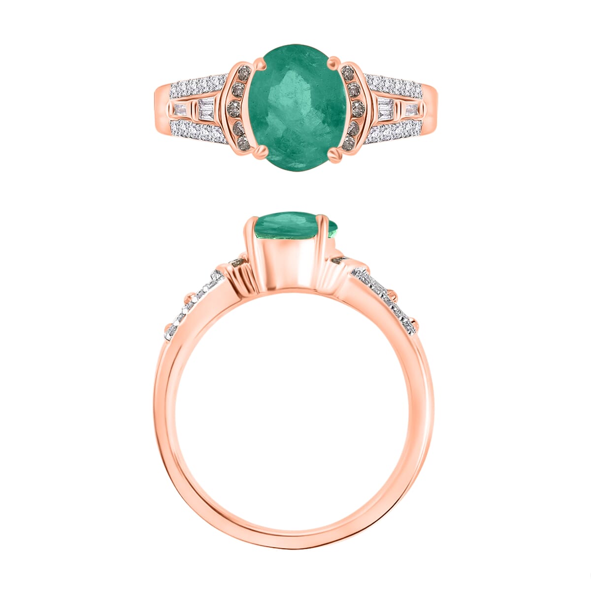 Kagem Zambian Emerald, Natural Champagne and White Diamond 2.23 ctw Ring in 18K Vermeil Rose Gold Over Sterling Silver (Size 10.0) image number 3