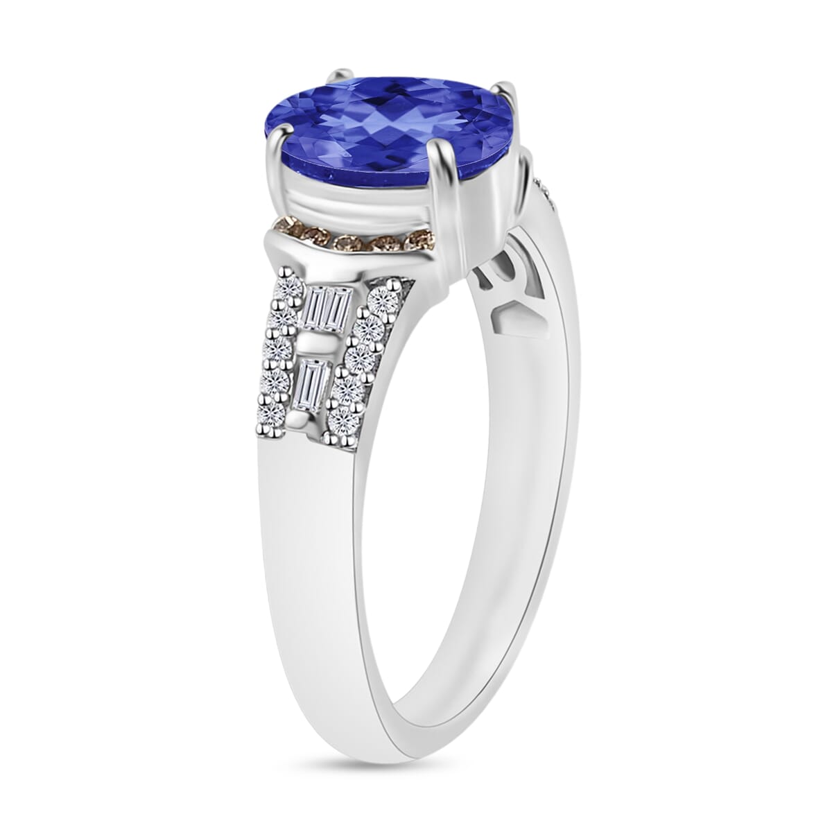 Luxoro AAA Tanzanite, Natural Champagne and White Diamond I2 2.23 ctw Ring in 14K White Gold (Size 10.0) image number 2