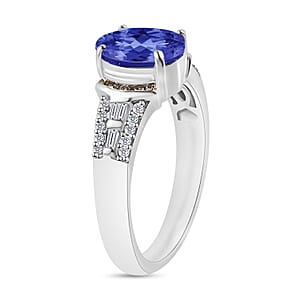 Luxoro AAA Tanzanite, Natural Champagne and White Diamond I2 2.23 ctw Ring in 14K White Gold (Size 10.0) (Del. in 10-12 Days)
