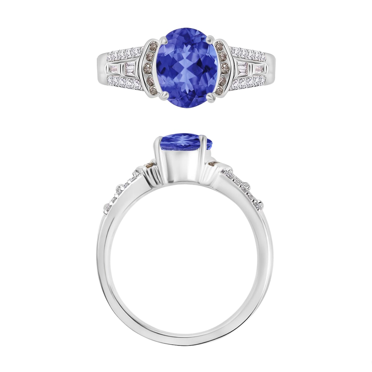 Luxoro AAA Tanzanite, Natural Champagne and White Diamond I2 2.23 ctw Ring in 14K White Gold (Size 10.0) image number 3