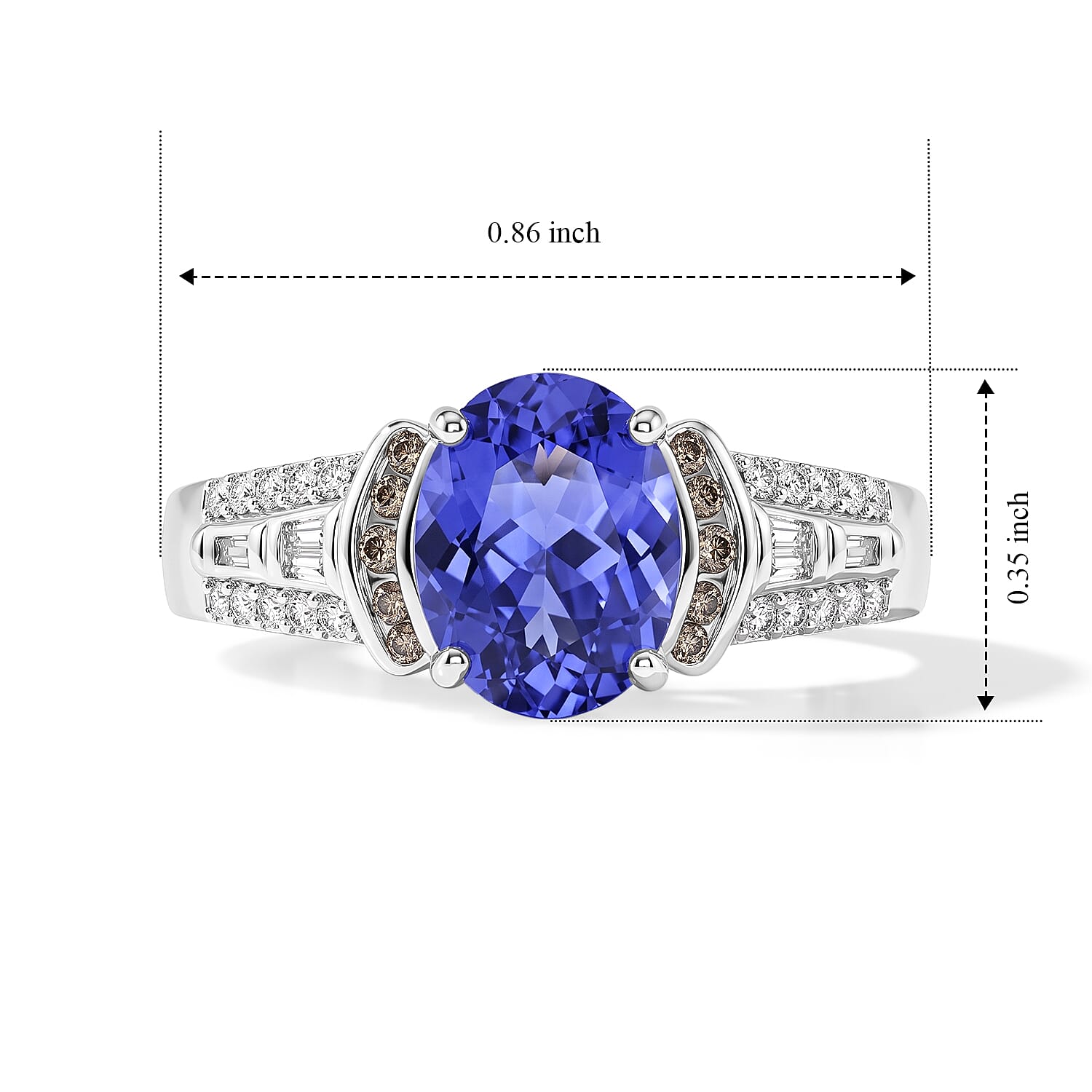 Luxoro AAA Tanzanite, Natural Champagne and White Diamond I2 2.23 ctw Ring in 14K White Gold (Size 10.0) 6 Grams