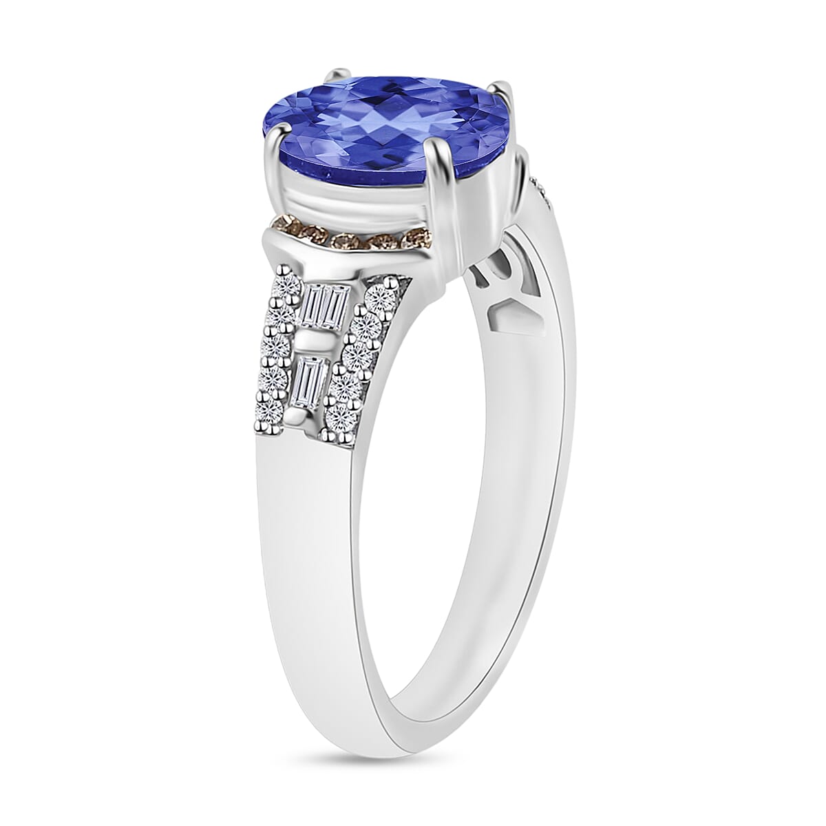 Luxoro Premium Tanzanite, Natural Champagne and White Diamond I2 2.23 ctw Ring in 10K White Gold (Size 7.0) (Del. in 10-12 Days) image number 2