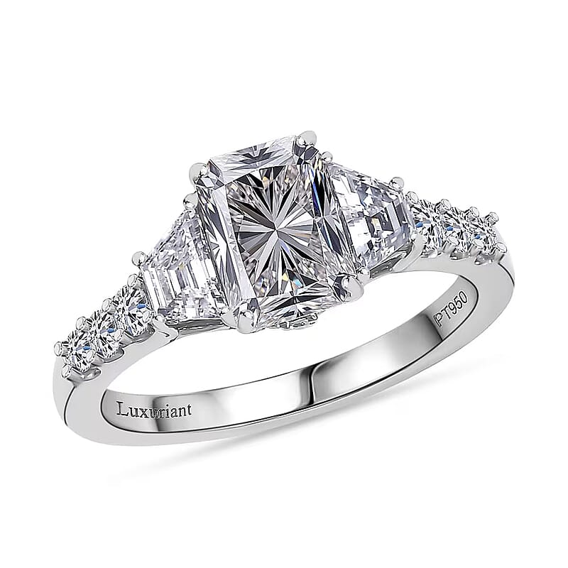 IGI Certified Radiant Cut Luxuriant Lab Grown Diamond E-F VS 2.00 ctw Radiant Empire Ring in 950 Platinum (Size 10.0)