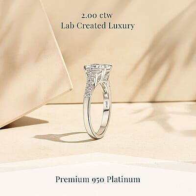 IGI Certified Radiant Cut Luxuriant Lab Grown Diamond E-F VS 2.00 ctw Radiant Empire Ring in 950 Platinum (Size 10.0)