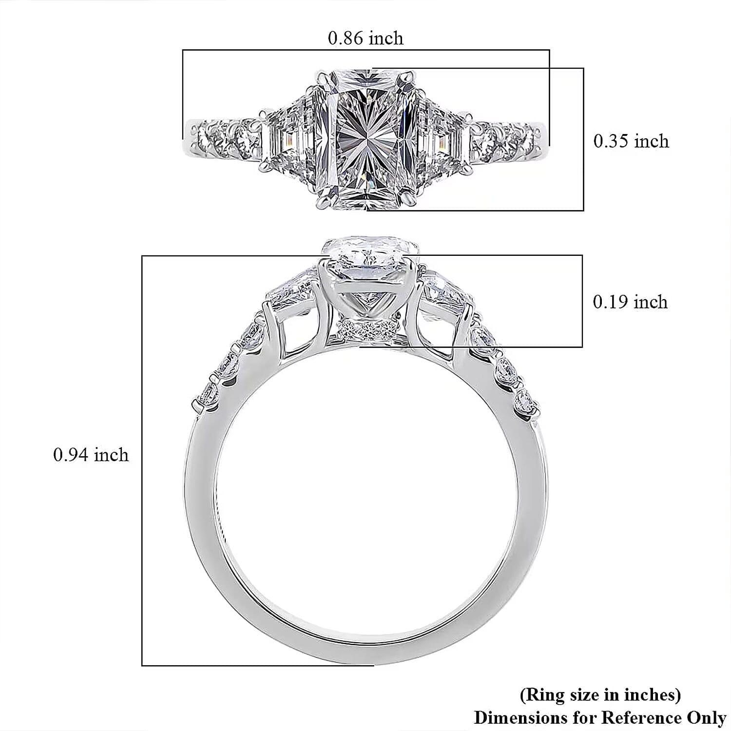 IGI Certified Radiant Cut Luxuriant Lab Grown Diamond E-F VS 2.00 ctw Radiant Empire Ring in 950 Platinum (Size 10.0)