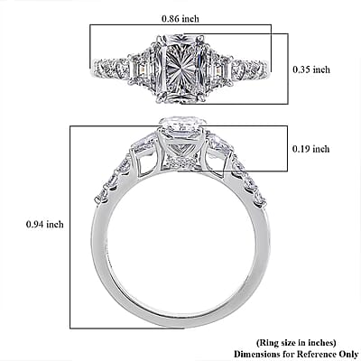 IGI Certified Radiant Cut Luxuriant Lab Grown Diamond E-F VS 2.00 ctw Radiant Empire Ring in 950 Platinum (Size 10.0)