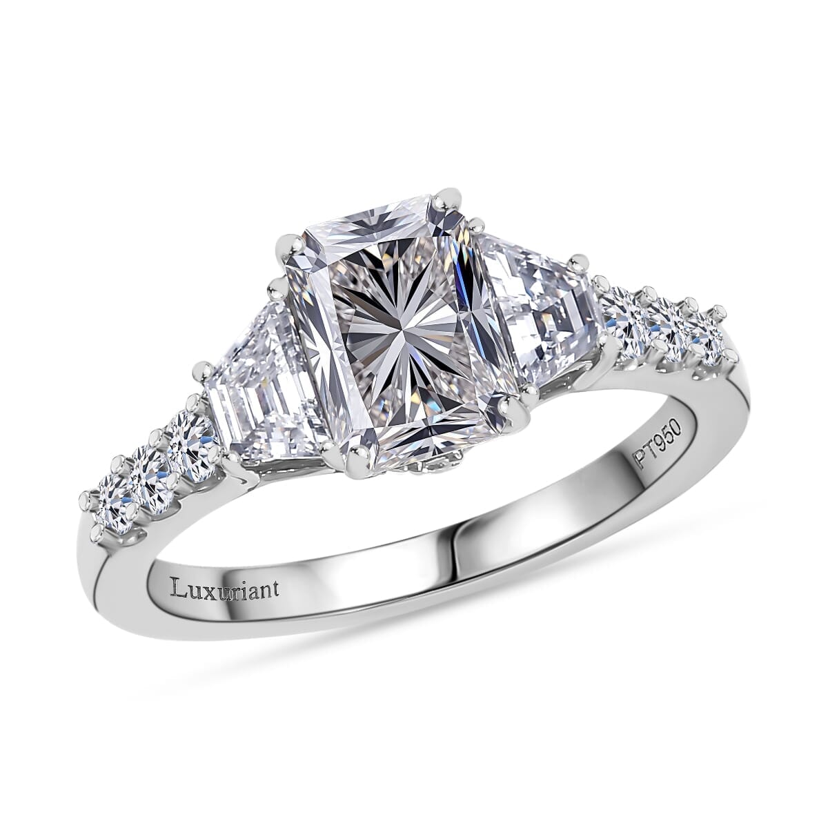 IGI Certified 950 Platinum Radiant Cut Luxuriant Lab Grown Diamond (E-F, VS) Halo Ring (Size 10.0) 2.00 ctw image number 0