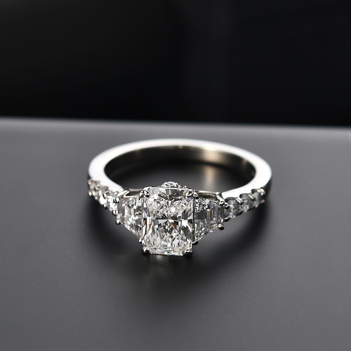 IGI Certified Radiant Cut Luxuriant Lab Grown Diamond E-F VS 2.00 ctw Radiant Empire Ring in 950 Platinum (Size 9.0) image number 1