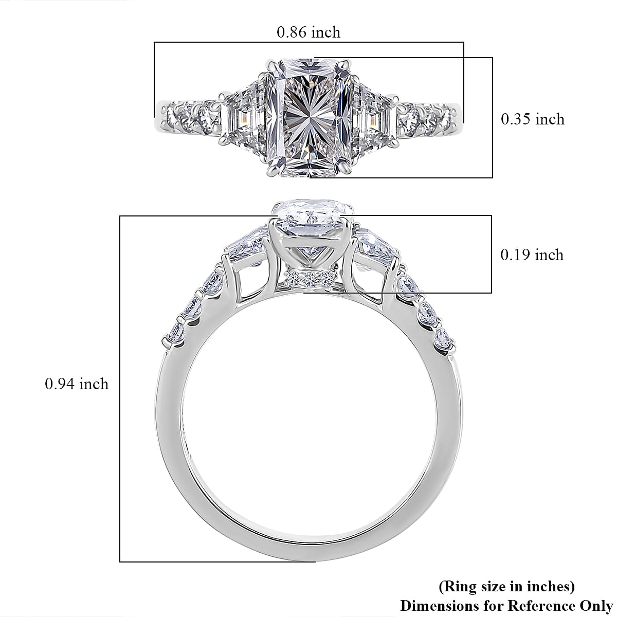 IGI Certified Radiant Cut Luxuriant Lab Grown Diamond E-F VS 2.00 ctw Radiant Empire Ring in 950 Platinum (Size 9.0) image number 5