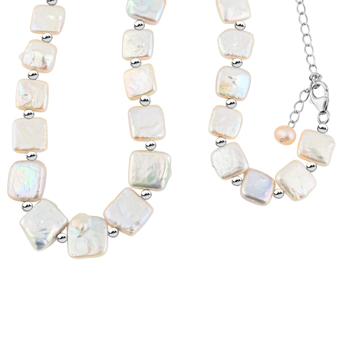 White Baroque Pearl Necklace in Rhodium Over Sterling Silver 18 Inches image number 0