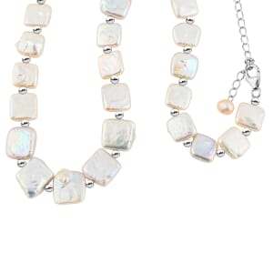White Baroque Pearl Necklace in Rhodium Over Sterling Silver 18 Inches
