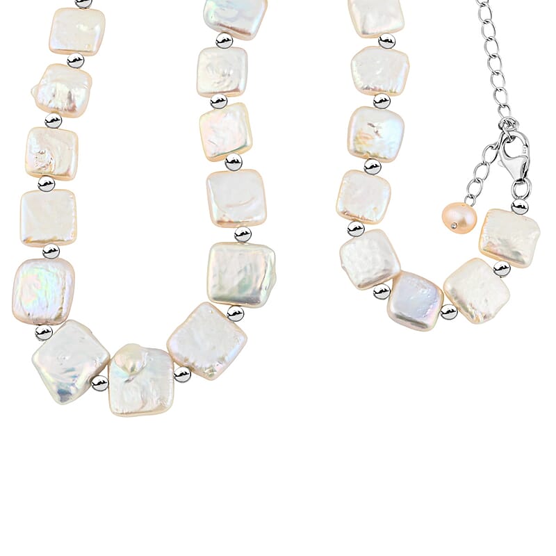 White Baroque Freshwater Pearl Necklace in Rhodium Over Sterling Silver (18 Inches)