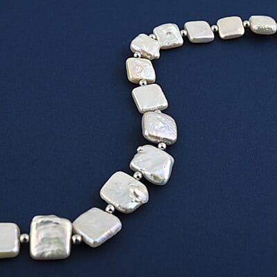 White Baroque Freshwater Pearl Necklace in Rhodium Over Sterling Silver (18 Inches)