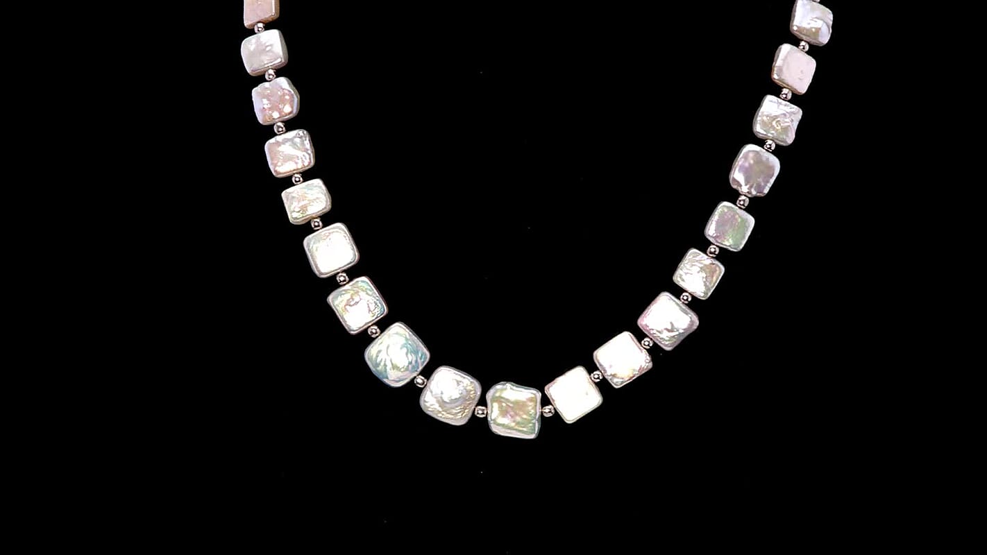 White Baroque Freshwater Pearl Necklace in Rhodium Over Sterling Silver (18 Inches)