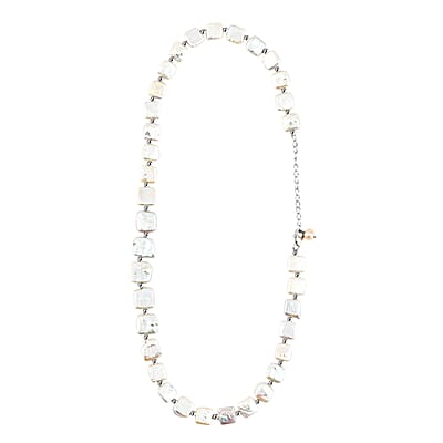 White Baroque Freshwater Pearl Necklace in Rhodium Over Sterling Silver (18 Inches)