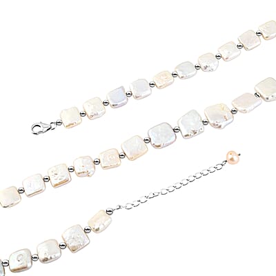 White Baroque Freshwater Pearl Necklace in Rhodium Over Sterling Silver (18 Inches)