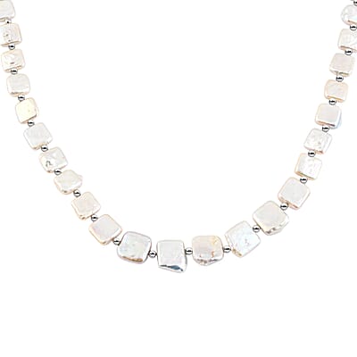 White Baroque Freshwater Pearl Necklace in Rhodium Over Sterling Silver (18 Inches)