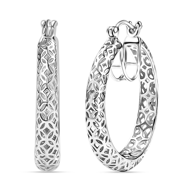 D'Joy Mirage Collection Hoop Earrings in 10K White Gold 4 Grams