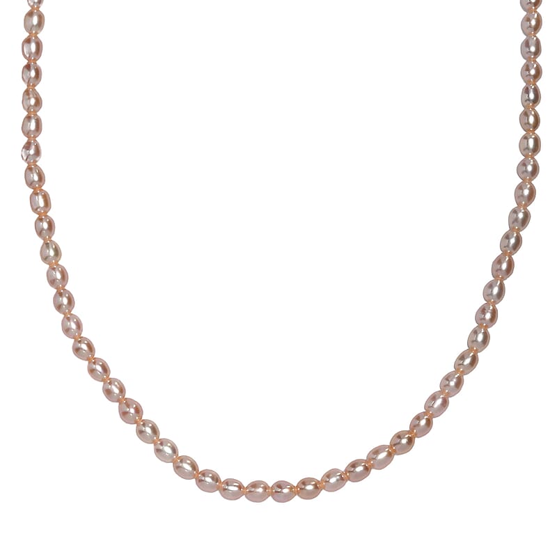 GCS Pink Freshwater Pearl Oval Shape Necklace in 18K Vermeil Yellow Gold Over Sterling Silver 18 Inches