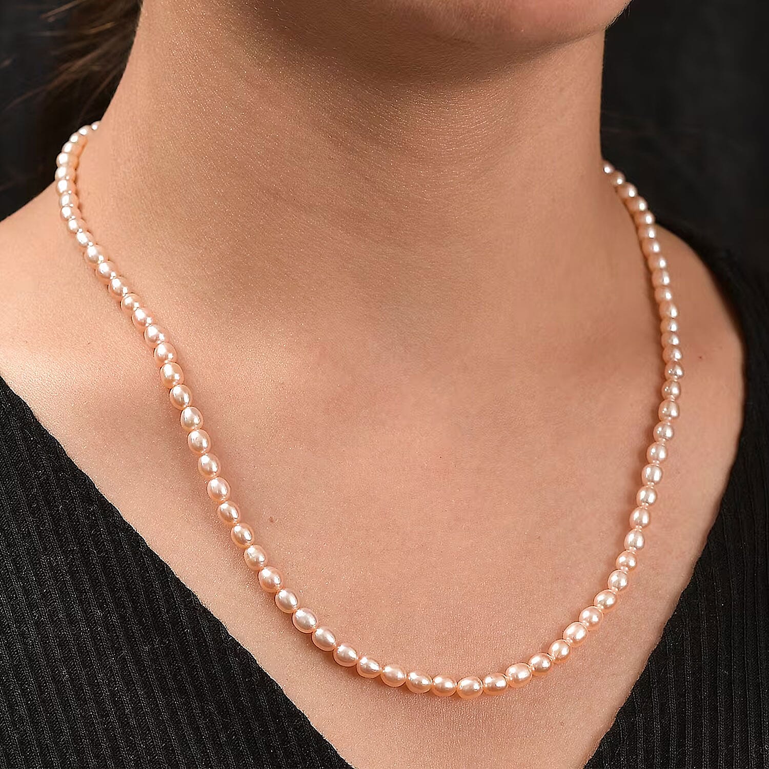 Pink Freshwater Pearl Oval Shape Necklace in 18K Vermeil Yellow Gold Over Sterling Silver 18 Inches