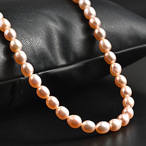 Pink Freshwater Pearl Oval Shape Necklace in 18K Vermeil Yellow Gold Over Sterling Silver 18 Inches