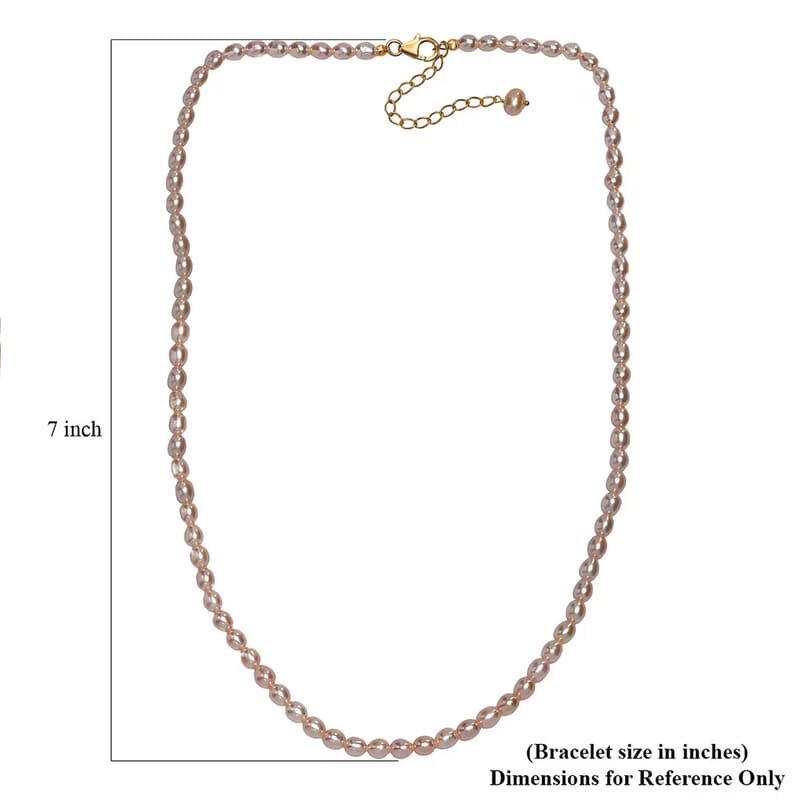 GCS Pink Freshwater Pearl Oval Shape Necklace in 18K Vermeil Yellow Gold Over Sterling Silver 18 Inches