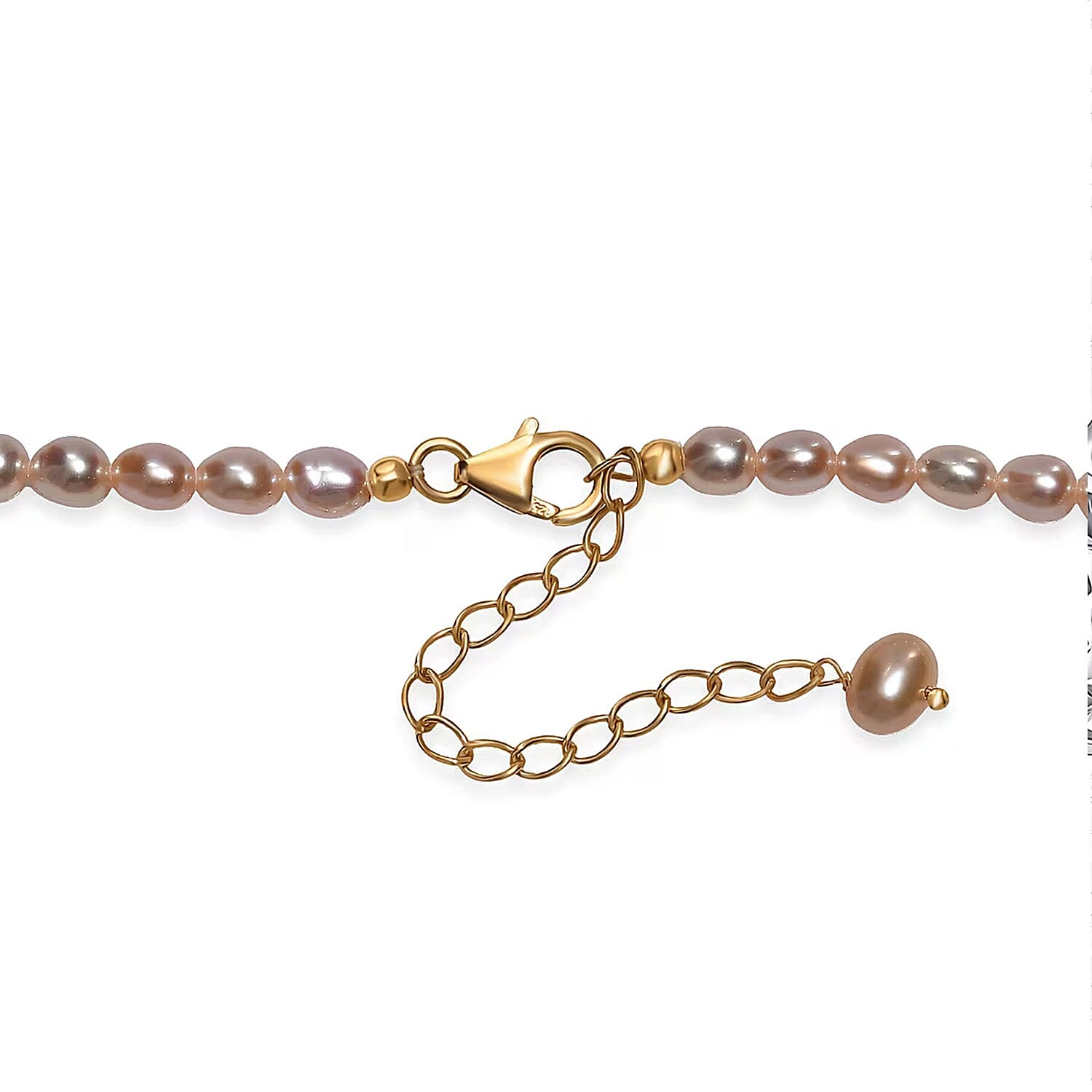 Pink Freshwater Pearl Oval Shape Necklace in 18K Vermeil Yellow Gold Over Sterling Silver 18 Inches