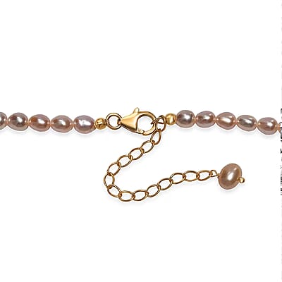 GCS Pink Freshwater Pearl Oval Shape Necklace in 18K Vermeil Yellow Gold Over Sterling Silver 18 Inches