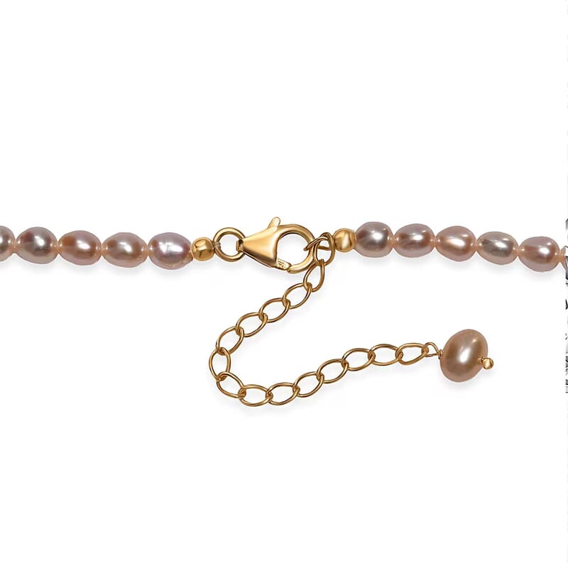 GCS Pink Freshwater Pearl Oval Shape Necklace in 18K Vermeil Yellow Gold Over Sterling Silver 18 Inches