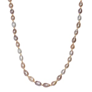 Multi Color Fresh Water Pearl Necklace in 18K Vermeil Yelllow Gold Over Sterling Silver 18 Inches